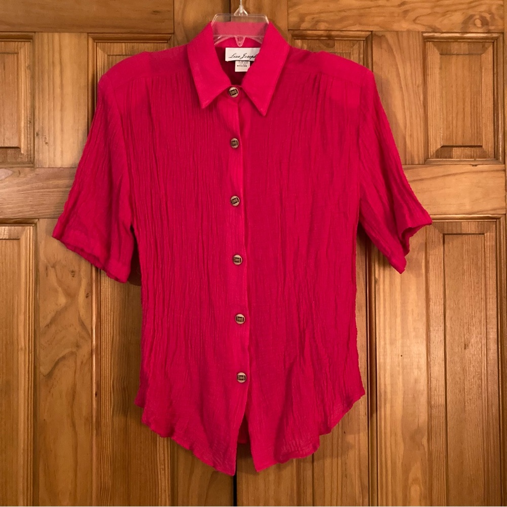 NWOT Lisa Josephs Vintage 80s Top Lightweight Short Sleeve Blouse Pink Size M